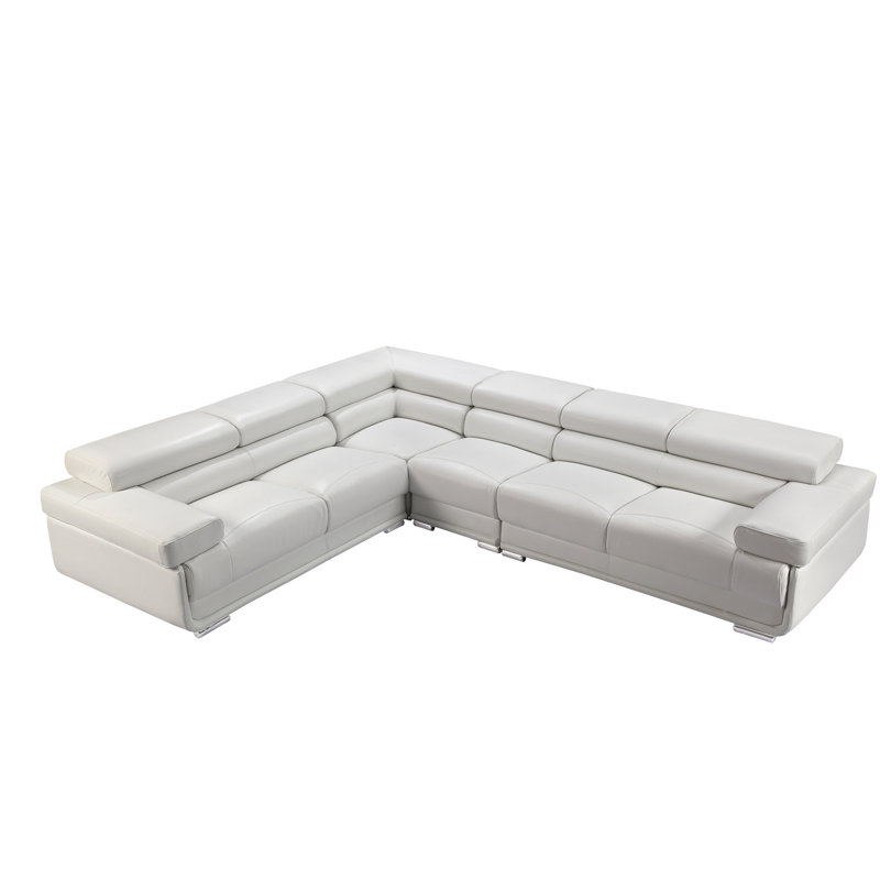 Upholstered L-Shaped Sectional Symmetrical, White Leather