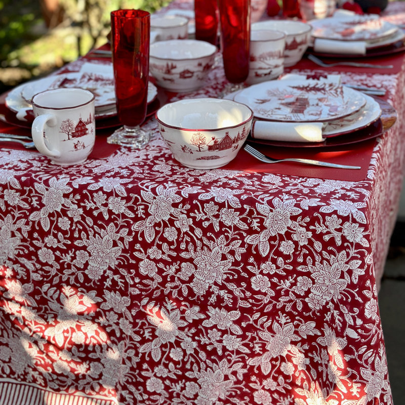 Carmen Red And White Square Tablecloth, 60" Square