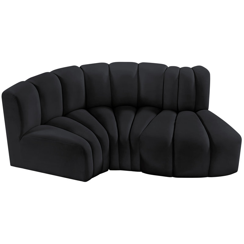 Hubertus Upholstered Curved Sectional Reversible, Black Velvet