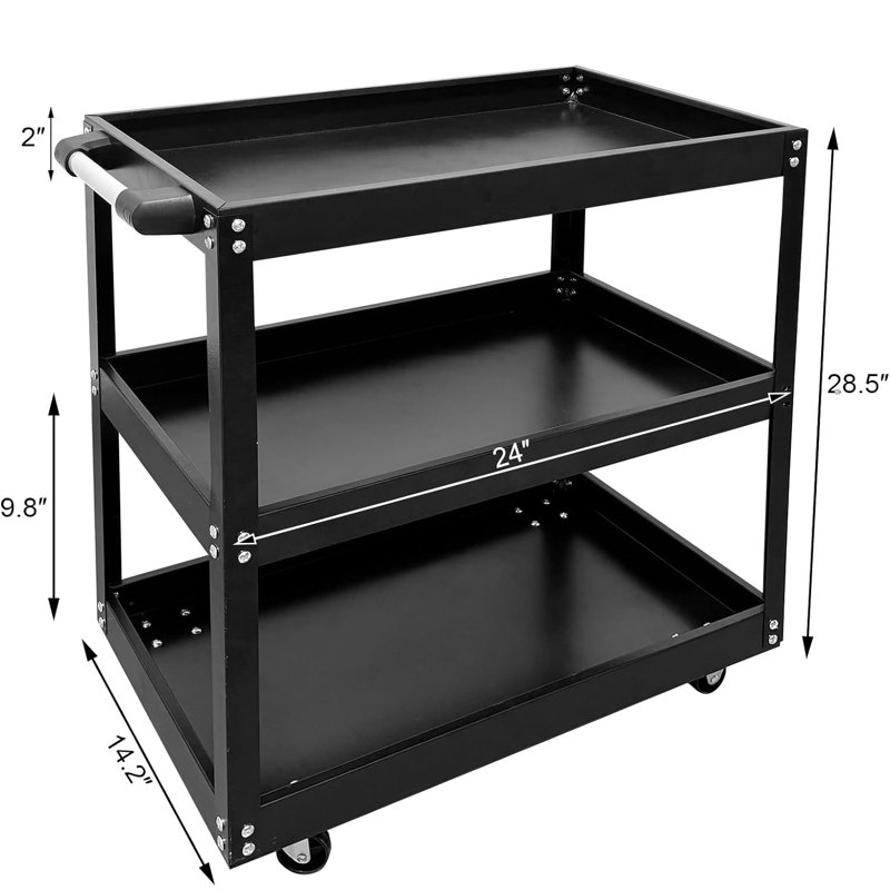 3-tier Rolling Tool Cart, Mechanic Tool Cart With Lockable,440 Lbs Capacity