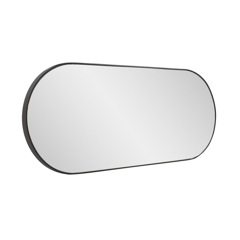 Balducci Contemporary Oval Wall Mirror with Thin Black Frame, 50" x 20"