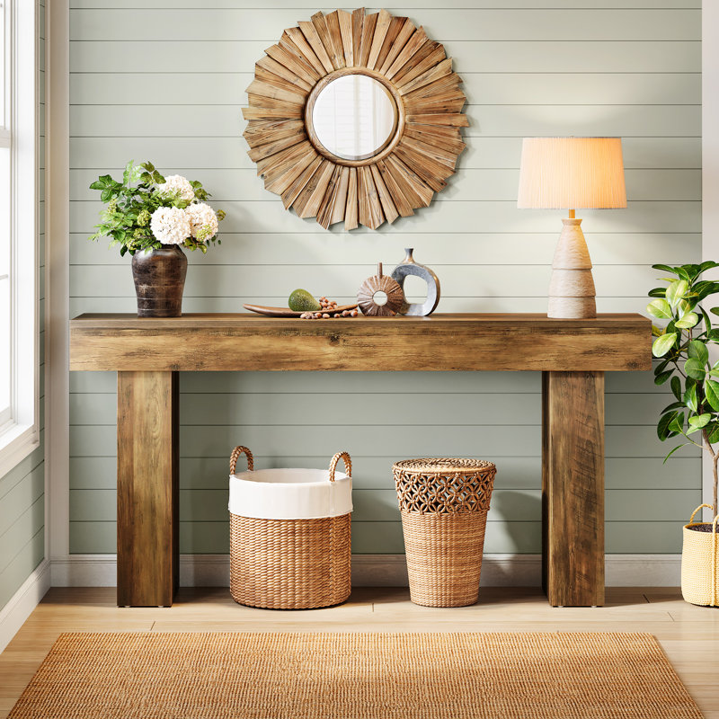 63-Inch Rustic Brown Wooden Console Table with Storage