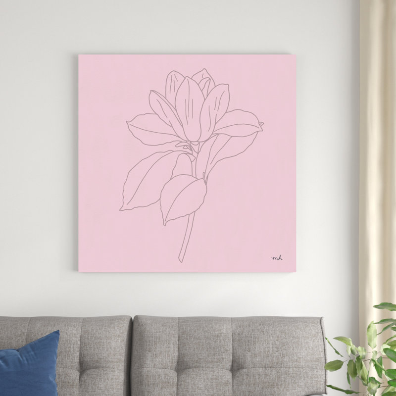 Magnolia dessin au trait rose, H 36 po x l 36 po