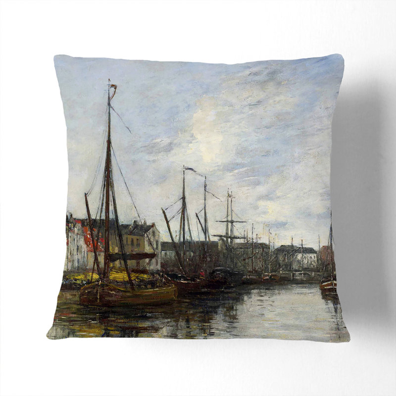Harbour In Brussels Square Throw Cushion, 40cm H x 40cm W x 15cm D, Black