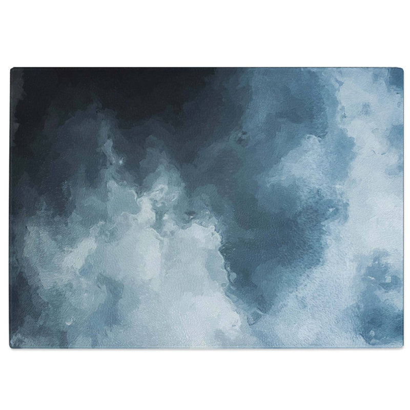 Tempered Glass White Clouds in Abstract Chopping Board, 28.5 cm W x 20 cm L