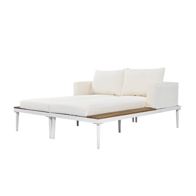 Modern Outdoor Daybed Patio Metal Daybed with Wood Topped Side Spaces for Drinks