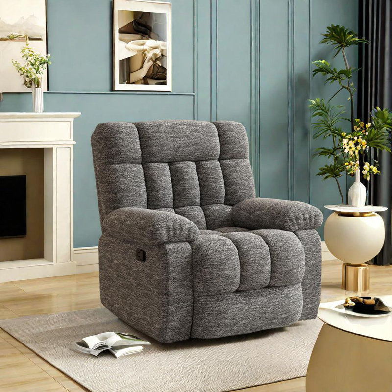 Durable Swivel Recliner With Thick Padding Upholstered Swivel Recliner, Gray