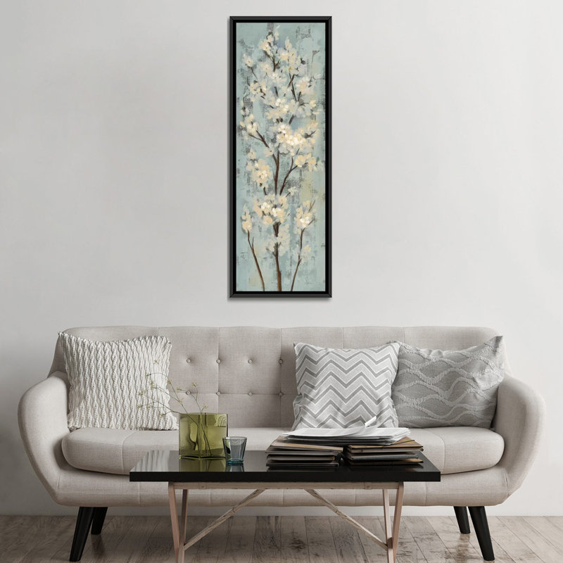 «Almond Branch II On Light Blue», impression sur toile tendue, H 36 po x l 12 po x P 1,5 po, Cadre noir
