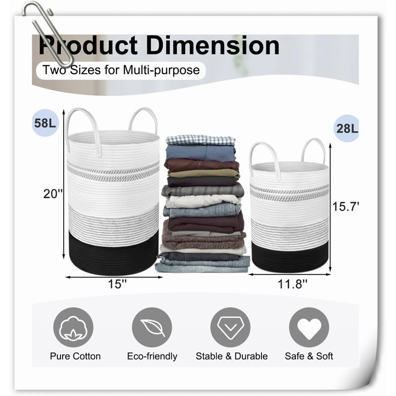 Beachcrest Home™ Fabric Decorative Basket, Black/Gray