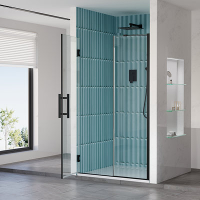 42-43 in. W x 72 in. H Hinged Frameless Shower Door with 3/8 in. SGCC Clear Tempered Glass,Matte Black