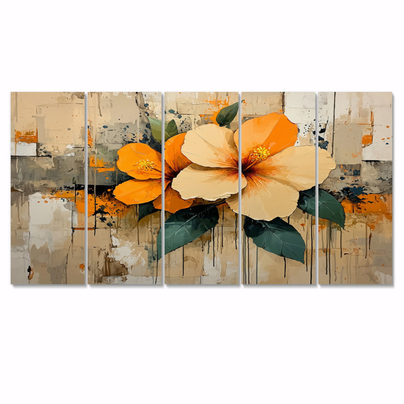 Désert, fleur d'Hibiscus II - art mural Hibiscus - art mural traditionnel sur toile, H 32 po x l 80 po, 5