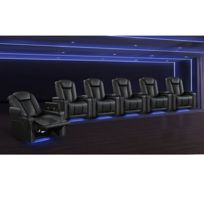 35.4" Wide Luxury Faux Leather Power Reclining Home Theater Individual Seat with Ambient Lighting