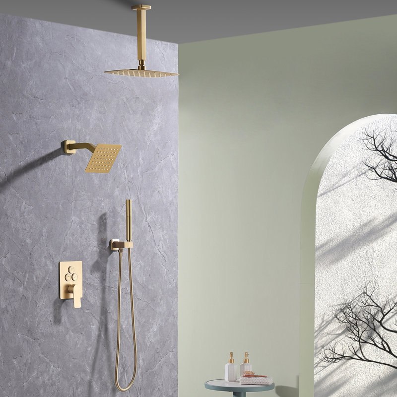 Robinet de douche de pluie de plafond, système de douche complet à double pomme de douche avec douche à main