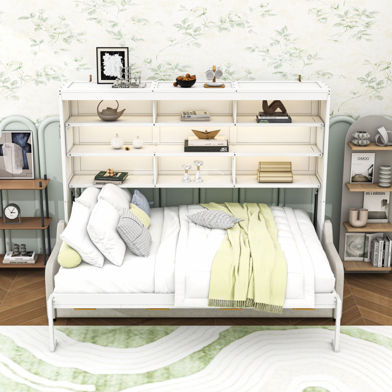 Lit escamotable en bois avec canapé et lumière DEL et tablettes, Complète