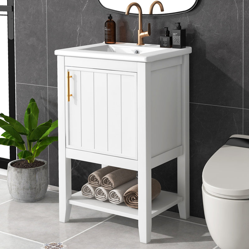 20'' Single Bathroom Vanity With Ceramic Top, White