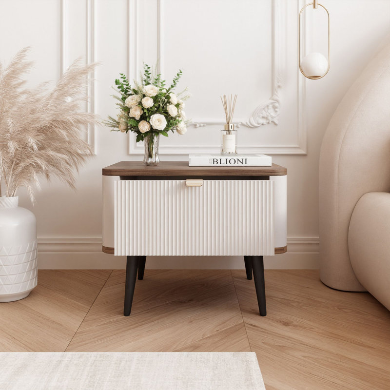 Tamarrah 50cm W Manufactured Wood Bedside Table, Walnut/Beige