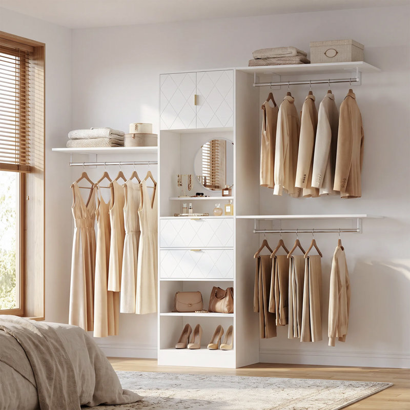 Ensemble de rangement pour garde-robe de 86,61 po de largeur avec 2 tiroirs et miroir