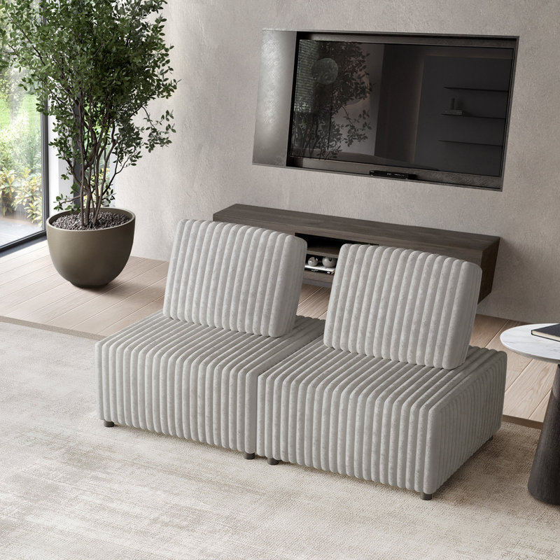 Ensemble de 2 chaises modulaires en velours gris clair, Velours gris clair