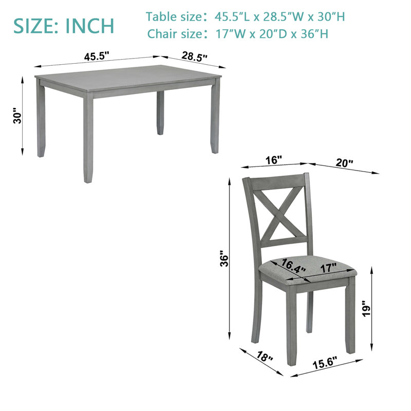 Table de salle à manger en bois pour 4 personnes, table de salle à manger pour petit espace, gris