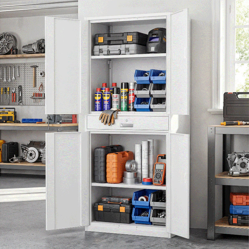 Metal Storage Cabinets With Lock, 71" H x 31.5" W x 15.75" D, Gray/White