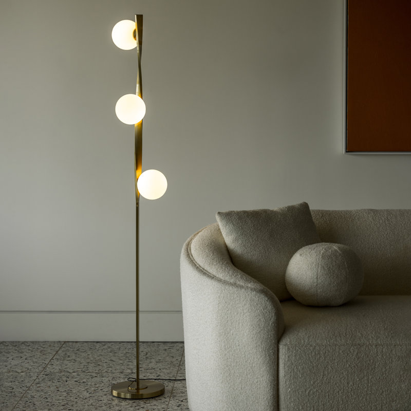 Lampe sur pied DEL à 3 niveaux avec 3 abat-jours en verre Nola