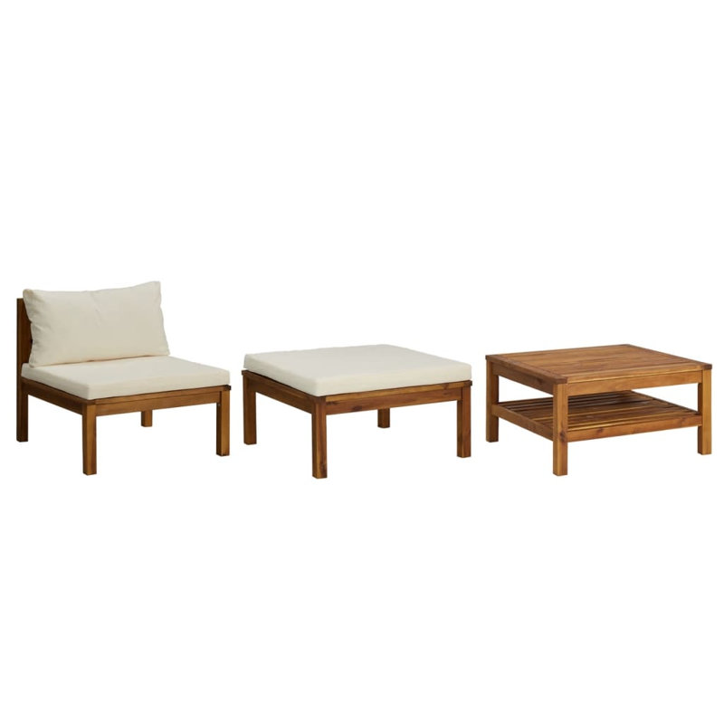 Chaise de patio avec coussins Sumika, Middle + Footrest + Table, Crème / blanc