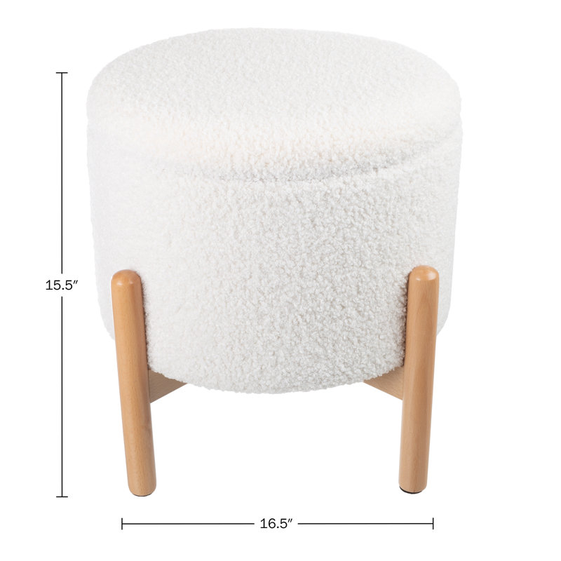 Artana Round Storage Ottoman with Sherpa Footrest or Storage Organizer with Removable Top for Living Room, Dorm, or Apartment