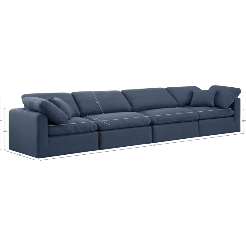 Canapé rembourré 140 po Itala, Tissu texturé en lin bleu marine