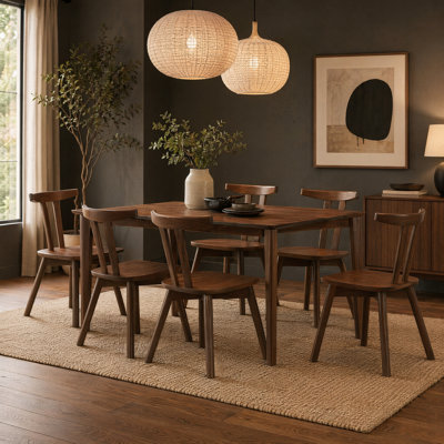 Sierra Rectangular Solid Wood Dining Table Set for 6, Compact Space Design
