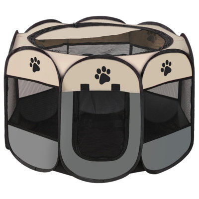 Portable Foldable Octagonal Pet Playpen with Mesh Panels and Zippered Door