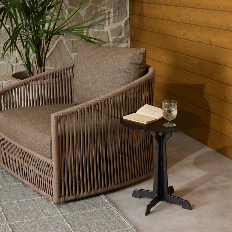 Malloy Outdoor Round Side Table, Distressed Bronze