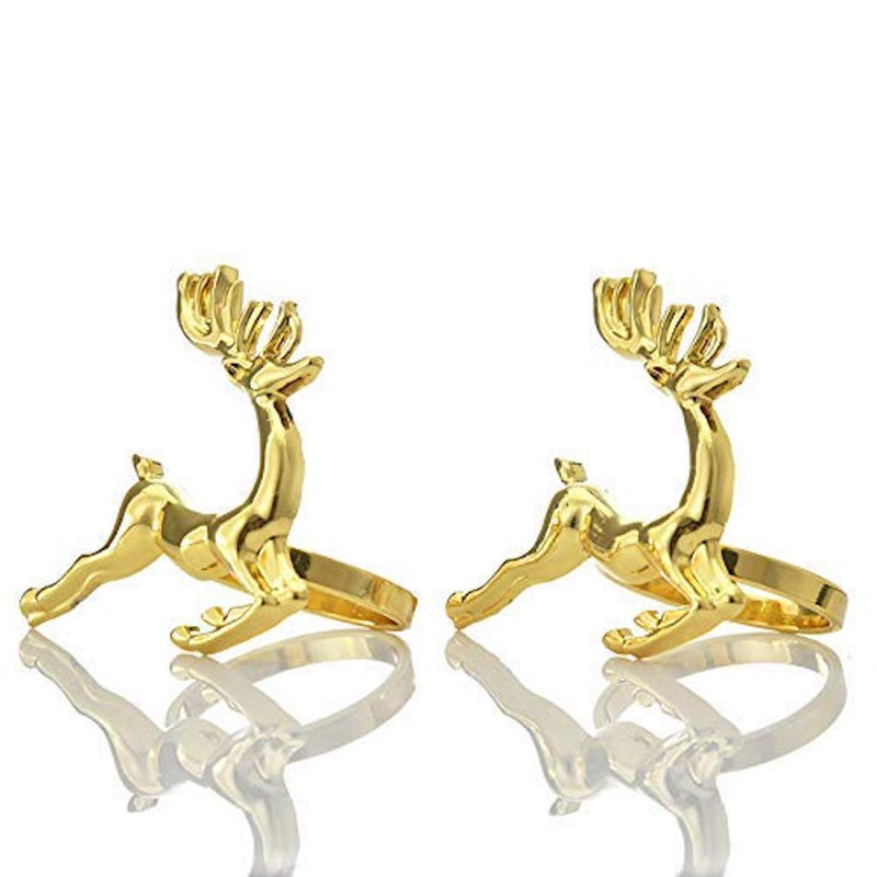 Gold Reindeer Napkin Ring Set of 4 in Graceful Leaping Pose for Elegant Dining Table Decor