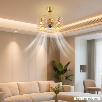 20in Gold Ceiling Fan with Lights Remote & Timer 3 Speed Reversible Fan Chandelier E27 Socket Modern Ceiling Mount Light Fan for Bedroom Dining Living Room