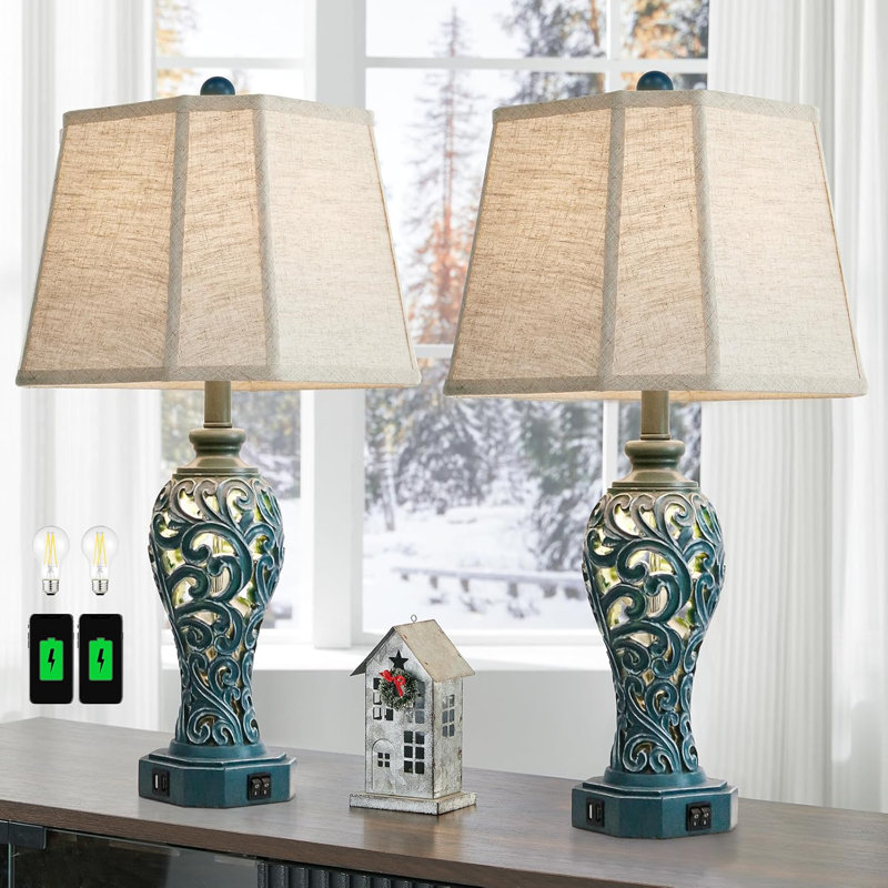 Ensemble de 2 lampes de table de ferme avec ports USB et veilleuse