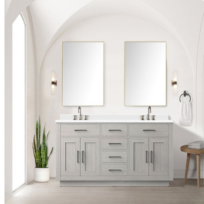 60" Double Bath Vanity White Oak With Soft Close And Quartz Top Faucets 60 In. Frame - Functional Option