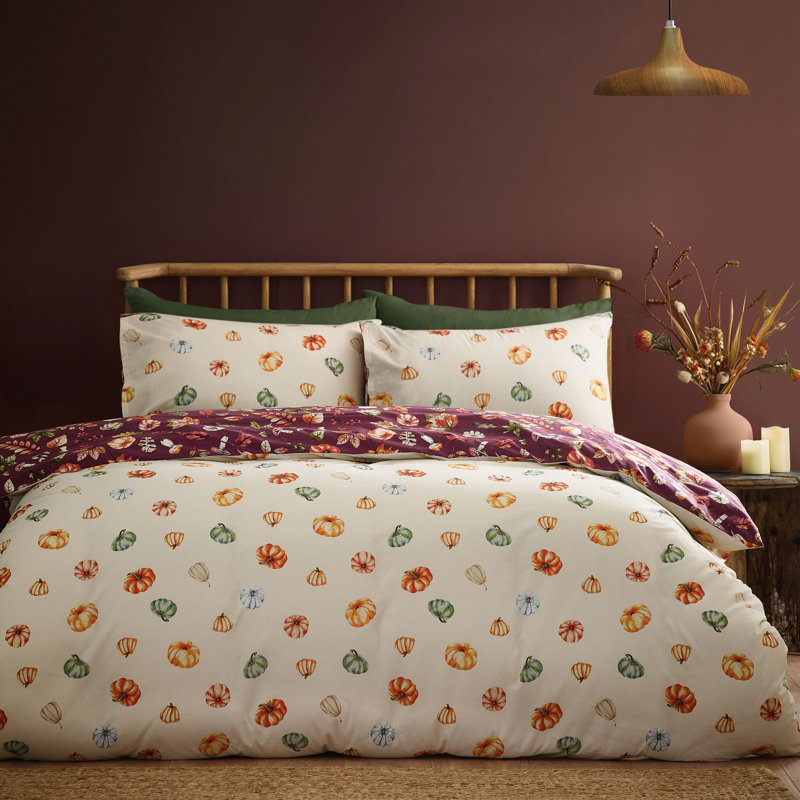 Autumn Pumpkins Reversible Duvet Cover Set, Single Duvet Cover + 1 Standard Pillowcase