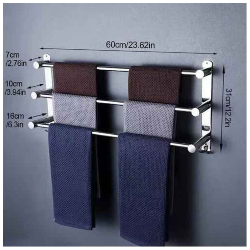 3 Tier Towel Rail Rack Wall Mounted Bathroom Kitchen Holder