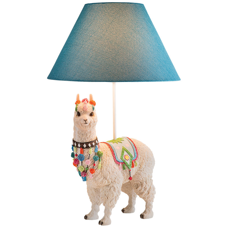Blue Alpaca Sculptural Table Lamp with Fabric Shade