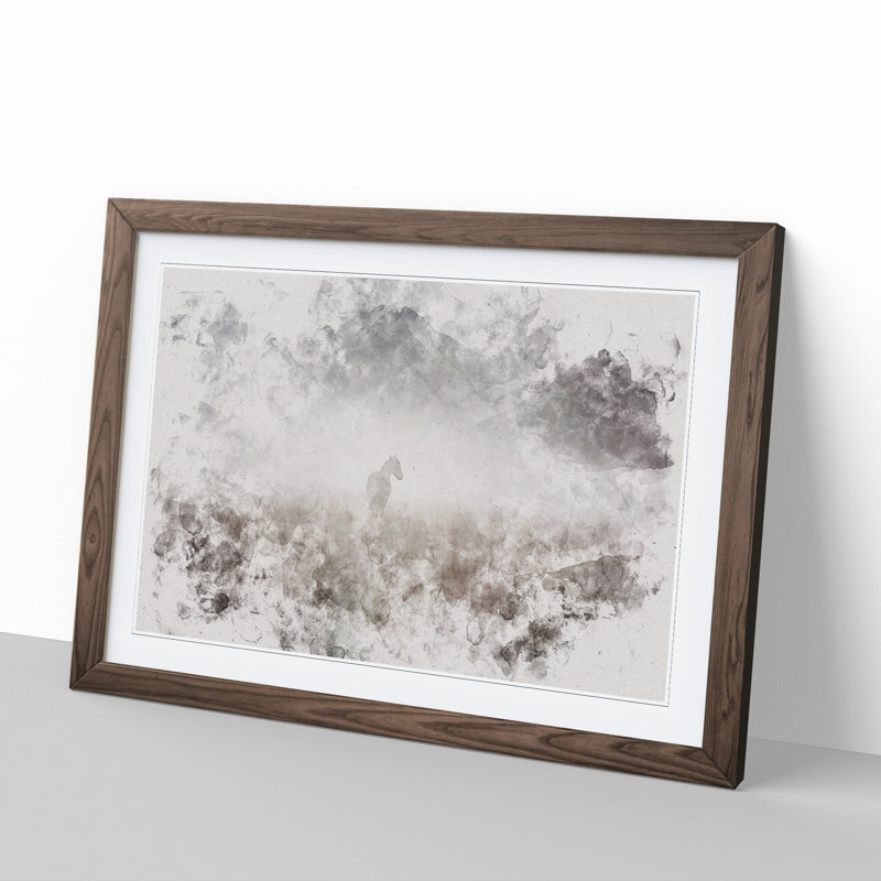 Horse in the Mist - Picture Frame Graphic Art, Walnut Framed, 27cm H x 36cm W x 2cm D