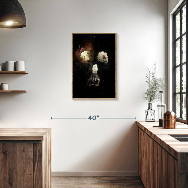 Cave Skull, 21" x 31", Floating Frame Natural Wood
