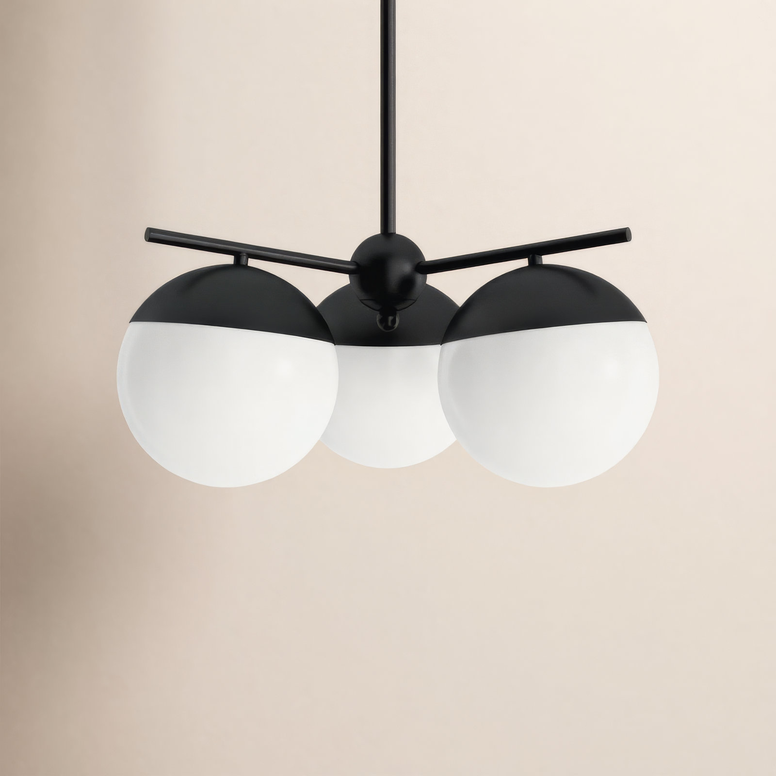 Yearby 3-Light Dimmable Globe Chandelier, Black, Frosted White