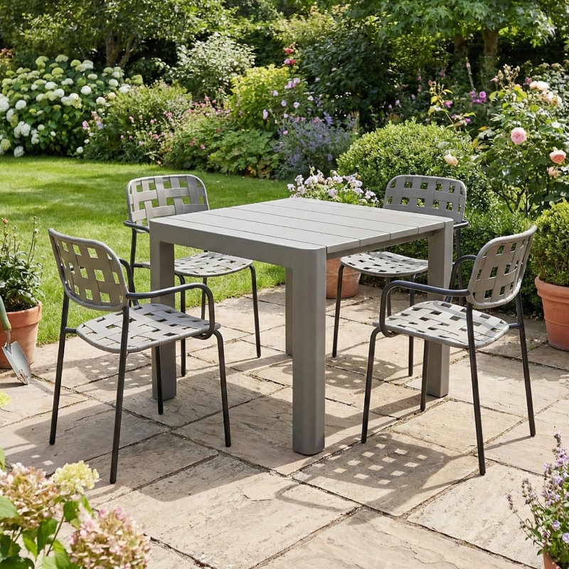 Hagley 4 - Person Patio Dining Set with Square Table, Black/Grey