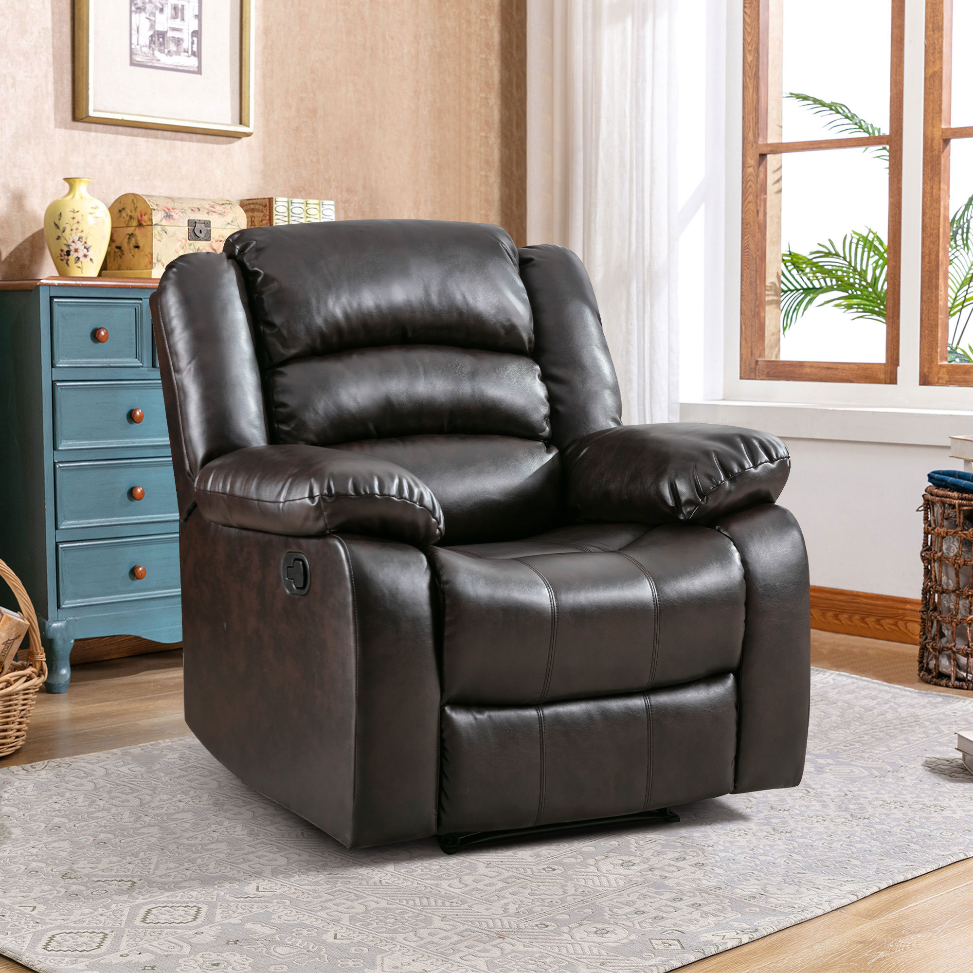 Modern Faux Leather Rocker Janoray Wooden Rocking Chair, Modern