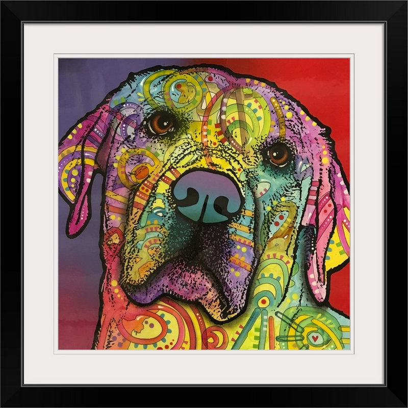 " Starry Lab " by Dean Russo, 28" H x 28" W x 1" D, Black Framed