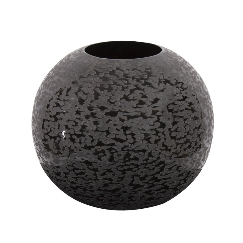 Chiseled Texture Black Iron Globe Vase, Large, 8" H x 10" W x 10" D