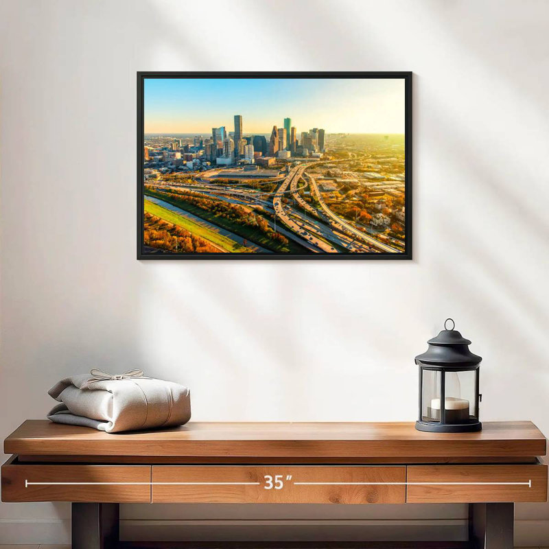 Golden Houston Highway, 19 po x 13 po, Cadre flottant noir