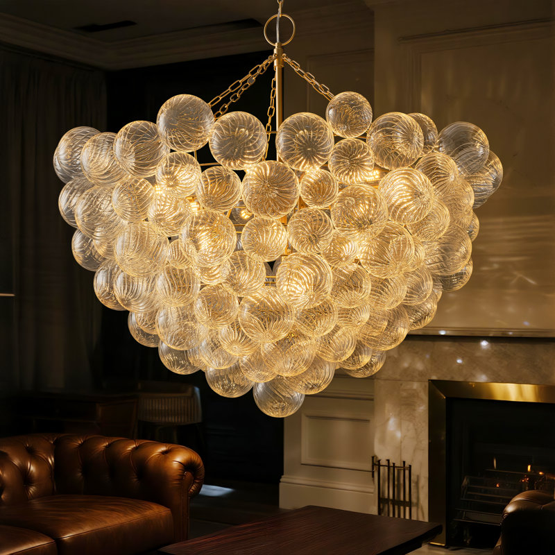 Extra Large 52'' Gold Bubble Chandelier, 21-Light Globe Pendant With Hand Blown Swirled Glass Balls, Luxury Mid Century Modern Dining Room Chandelier, Kitchen Island, Foyer Ceiling Fixture With E12