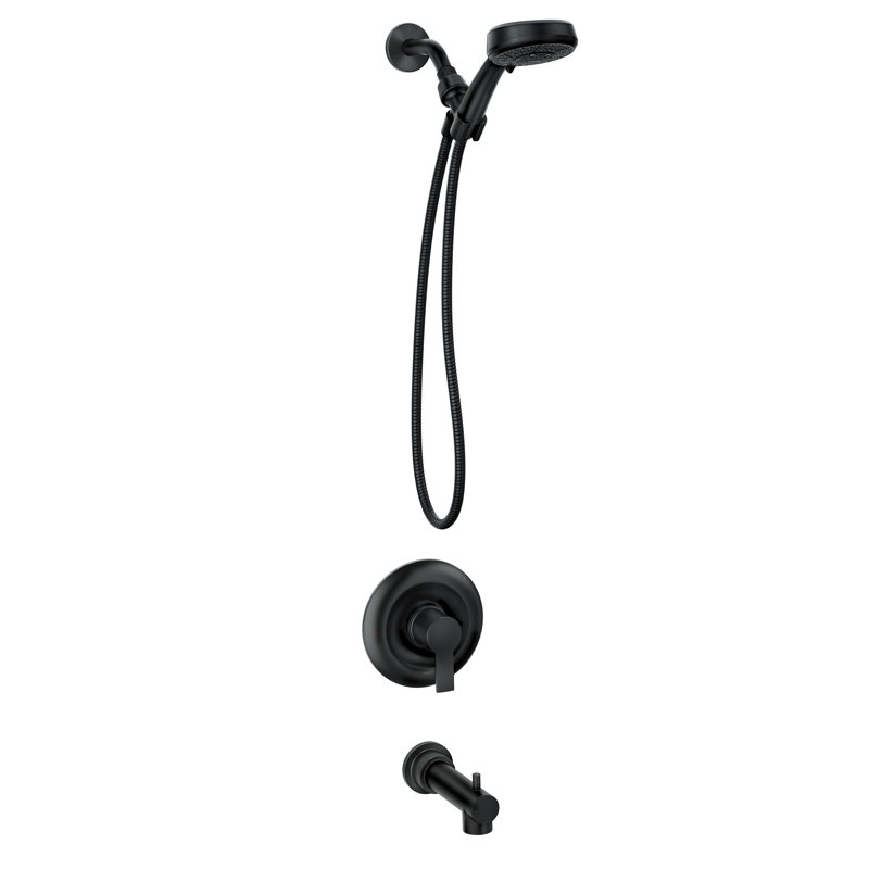 Baignoire / douche à poignée simple avec douchette Meena, valve incluse, Noir mat