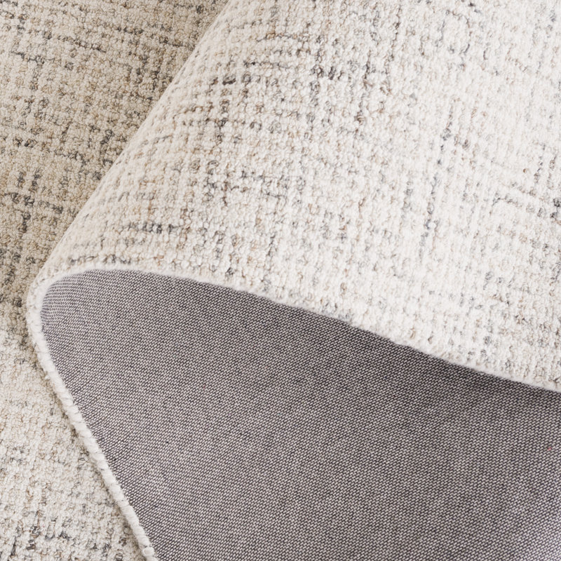 Light Grey Ivory Hand Tufted Wool Area Rug 5' x 8'
