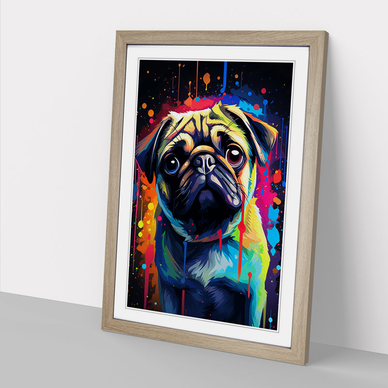 Pug Digital - Single Picture Frame Print on Wood, Oak, 46" H x 34" W x 2" D